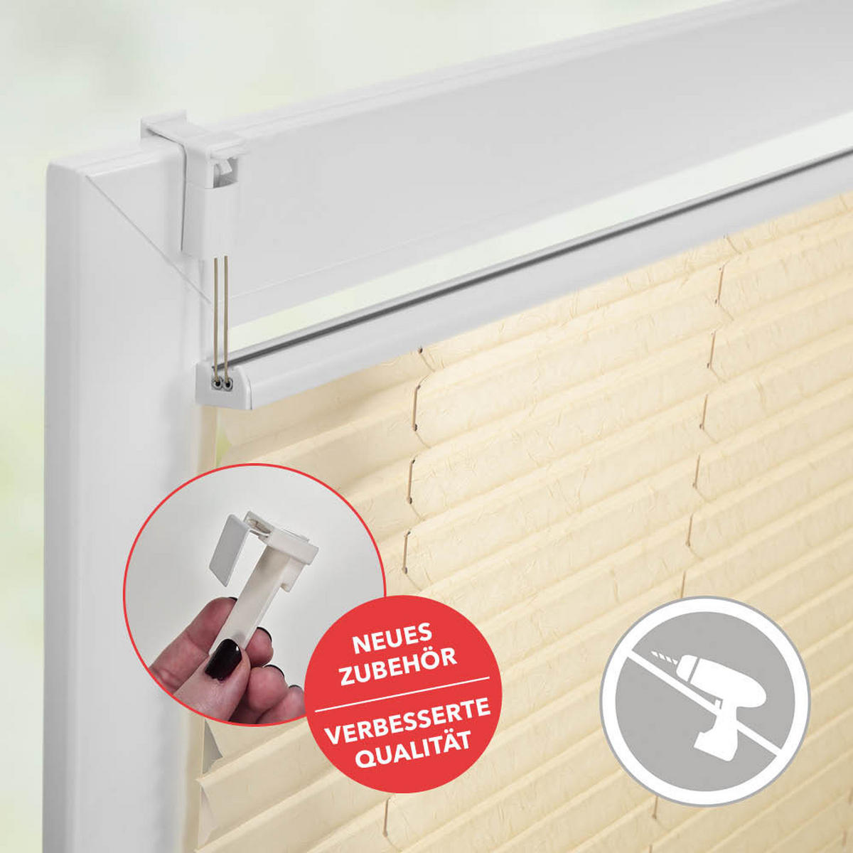 PLISSEE KLEMMFIX, OHNE BOHREN, VERSPANNT Creme, 210 cm, 80, 210 - Creme, Kunststoff (80/210cm) - Lichtblick Original
