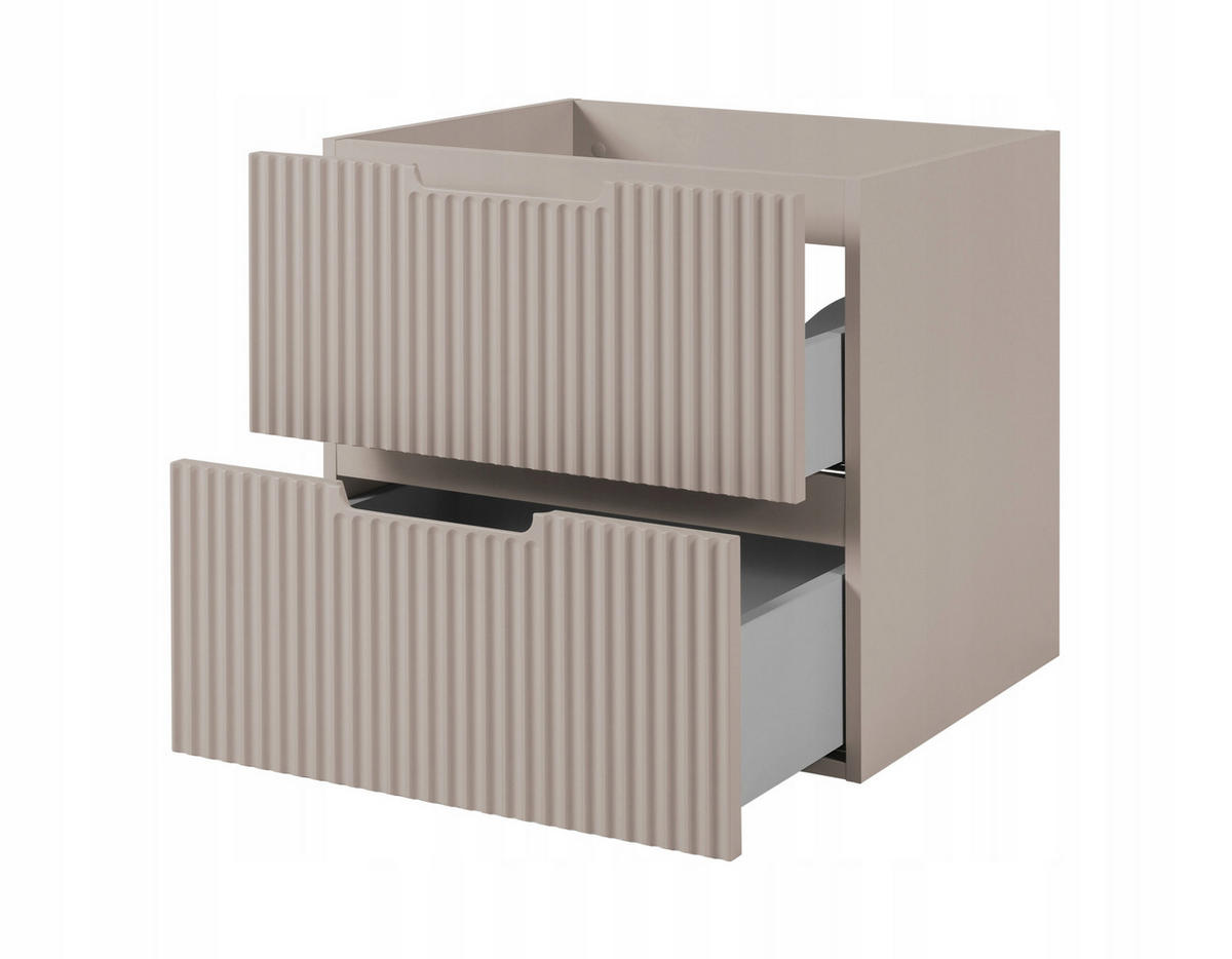 WASCHBECKUNTERSCHRANK VENA 140 cm mit Arbeitsplatte Farbe: Eichen Craft mit einem Regal Gerillte Vorderseite Kaschmir - Kaschmir/Eichefarben, Holzwerkstoff (140/58/46cm) - Rodan