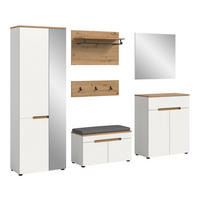 GARDEROBEN-SET 6tlg. Nova inkl. Sitzkissen (B/H/T: 255x190x37 cm) in Weiß - Weiß, Holzwerkstoff (255/190/37cm) - Homes & Jones