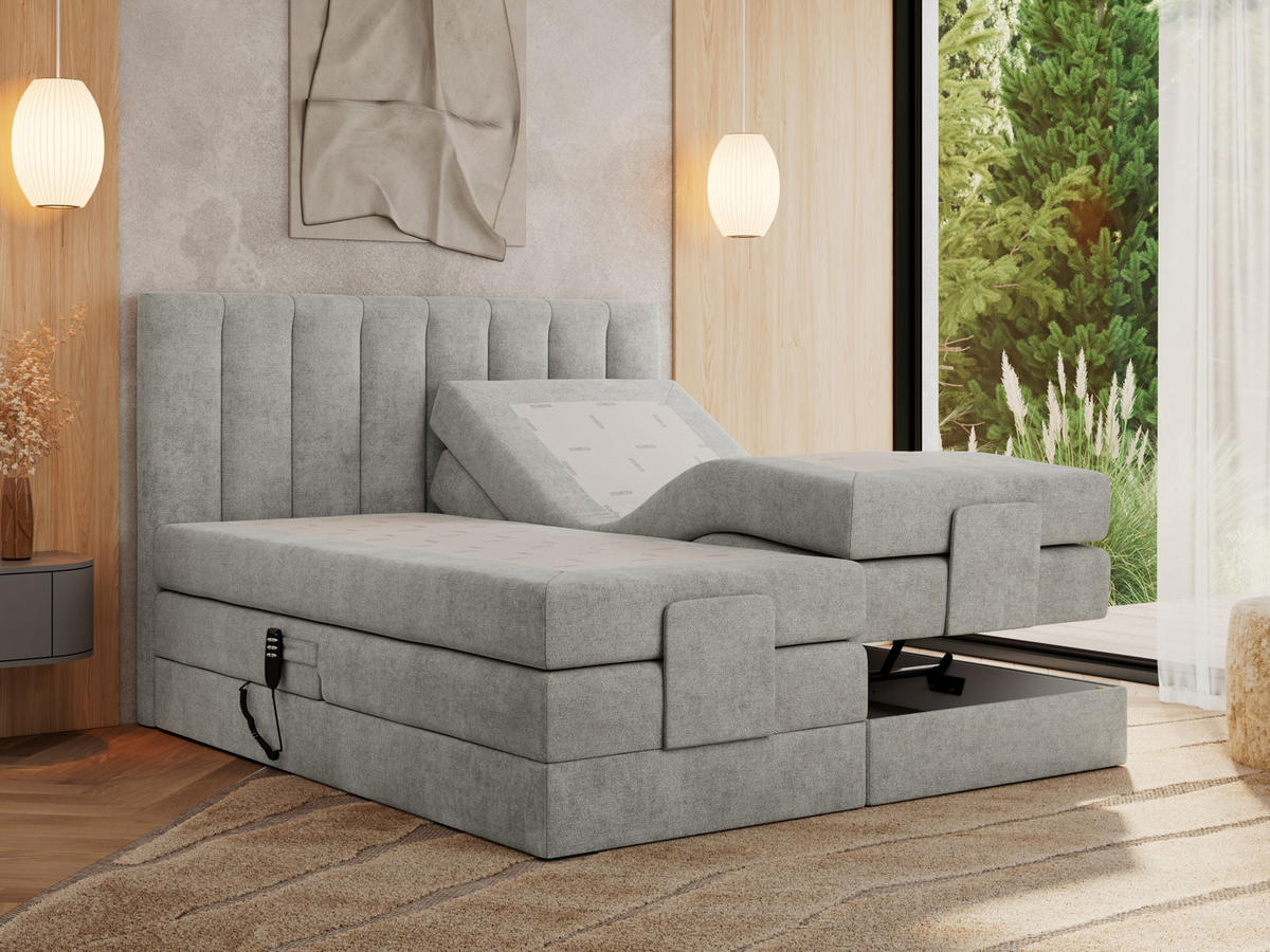 BOXBETT COMFORTO 140/200 - Hellgrau Struktur - H3 - Hellgrau, Holz/Textil (140/200cm) - MKS