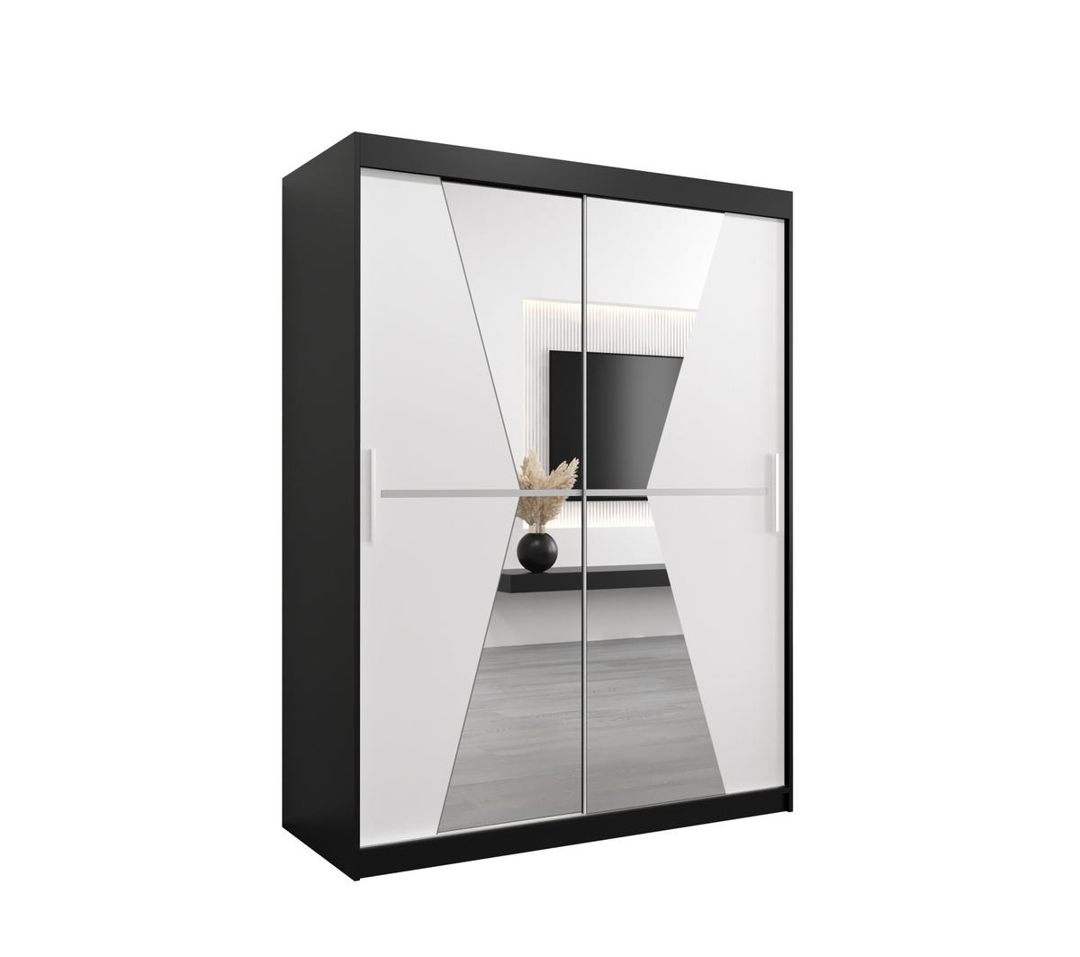 SCHWEBETÜRENSCHRANK 200/150/62 2-türig - Silberfarben/Schwarz, Holz/Kunststoff (150/200/62cm) - Abiks Möbel