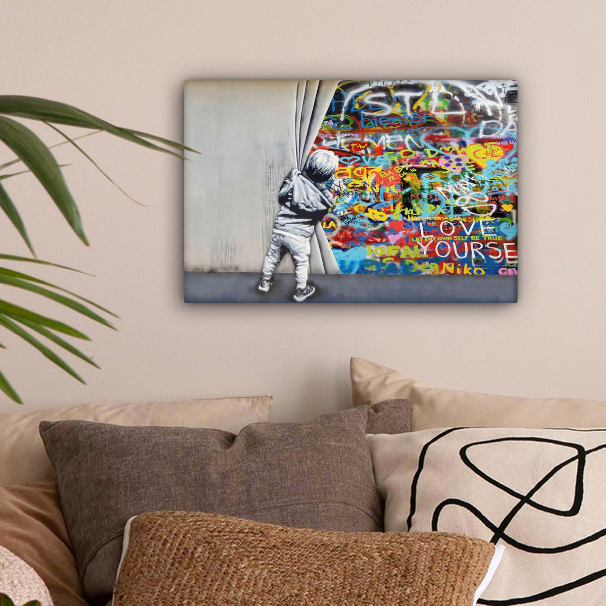 LEINWANDBILD Graffiti - Junge - Ilussie - Straßenkunst 30x20 cm - Hellgrau, Textil (30/20cm) - MuchoWow