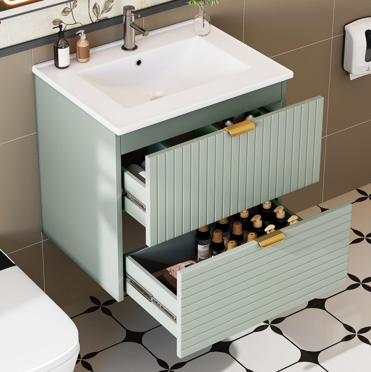 WAND-WASCHTISCH mit integriertem Waschbecken 61 x 46 x 57 cm Mintgrün - Grün, Holzwerkstoff (46/57/61cm) - Beauniv