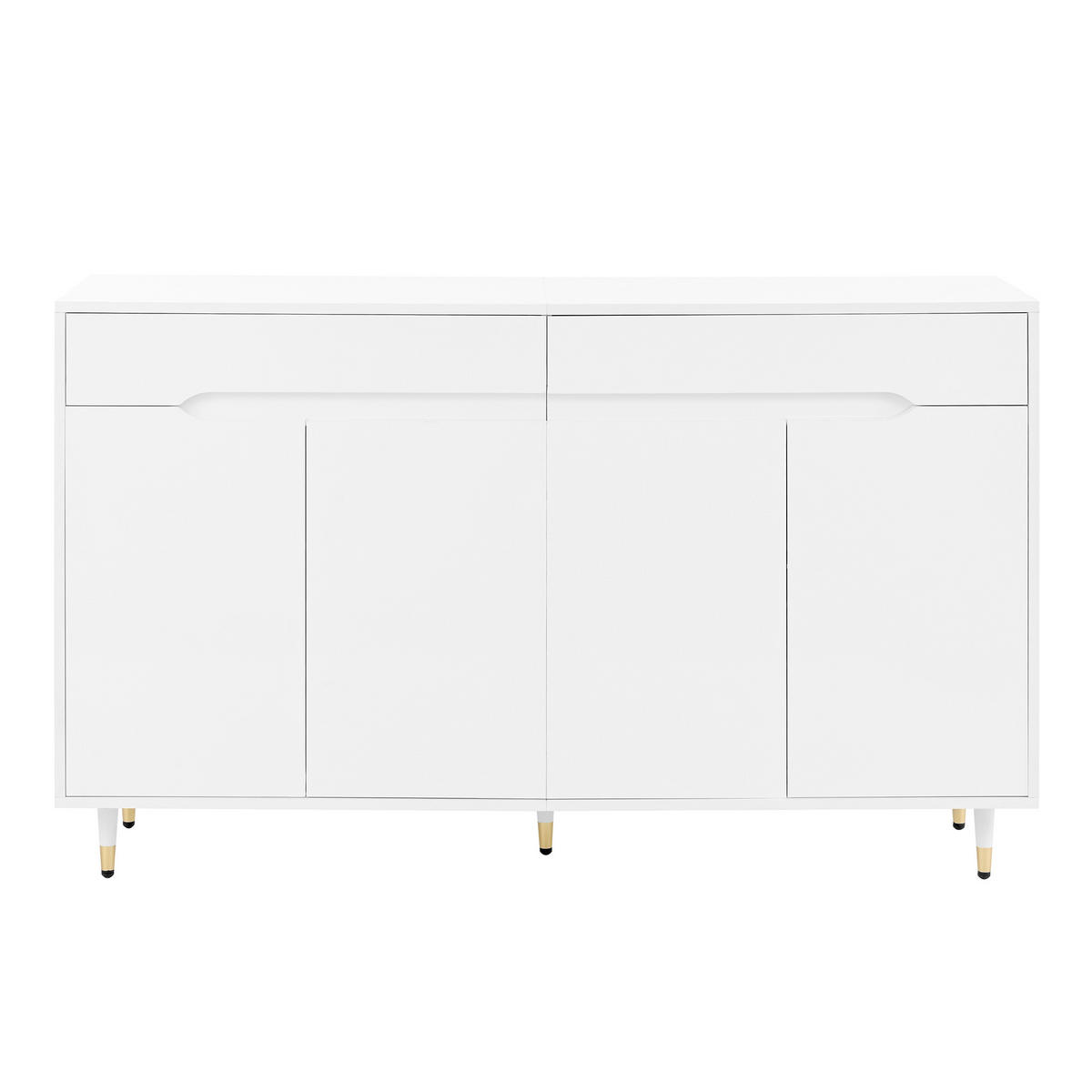 SIDEBOARD 2 Türen, 2 Schubladen, Goldene Beine Platz für 18–24 Paar Schuhe, Verstellbare Regale, Weiß - Weiß, Holzwerkstoff (140/84/39cm) - Urban Meuble