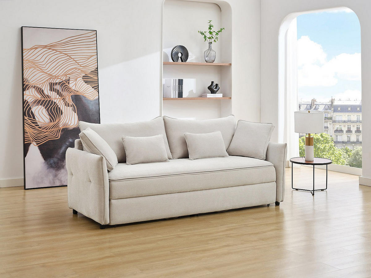 SCHLAFSOFA - 3 Personen - stoff - beige Sitala - Beige, Textil (220/92/87cm) - Vente-Unique