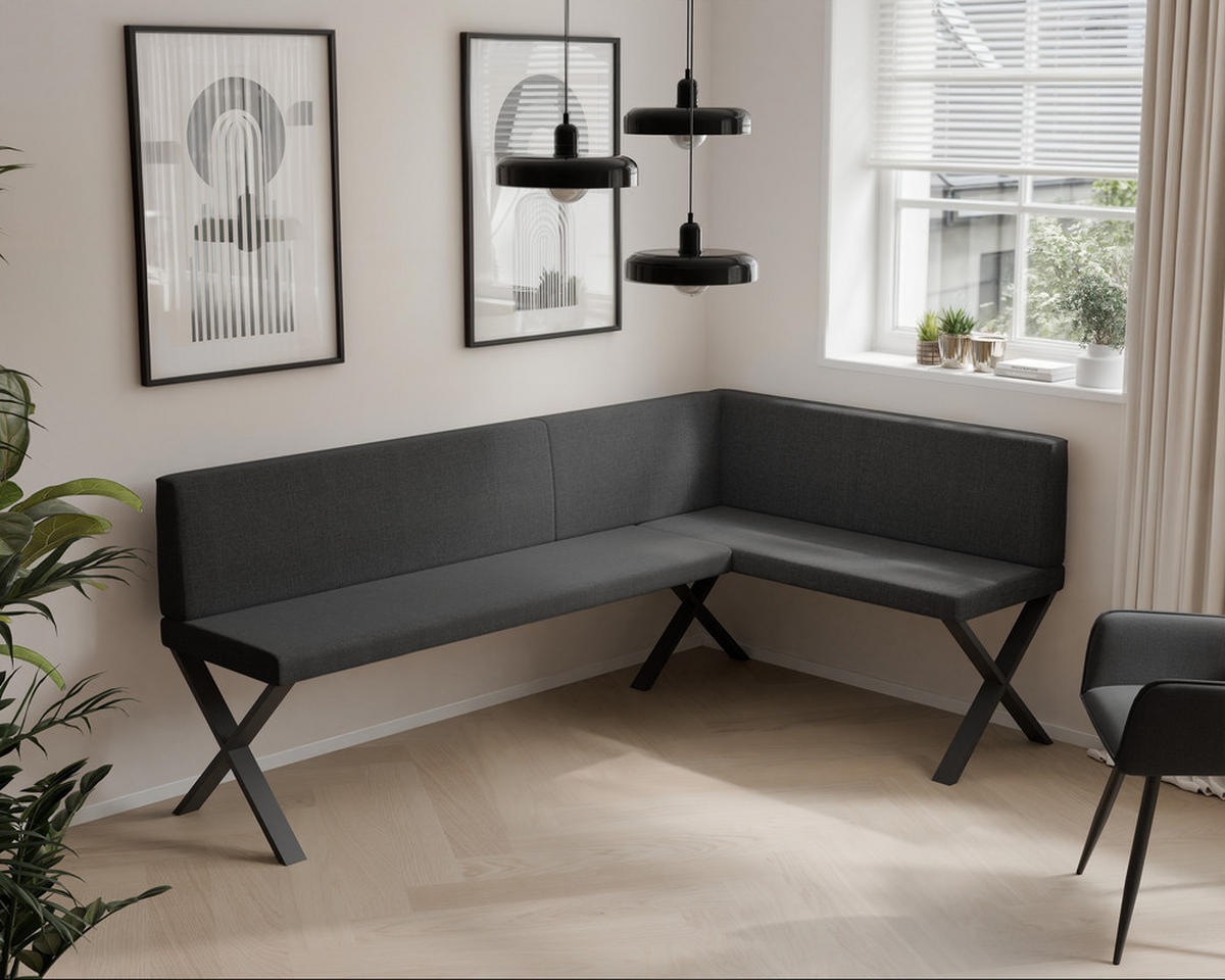 ECKBANK rechts VERO X Webstoff glatt, 168/128 cm Anthrazit - Anthrazit, Textil/Metall (128/168cm) - Idohome