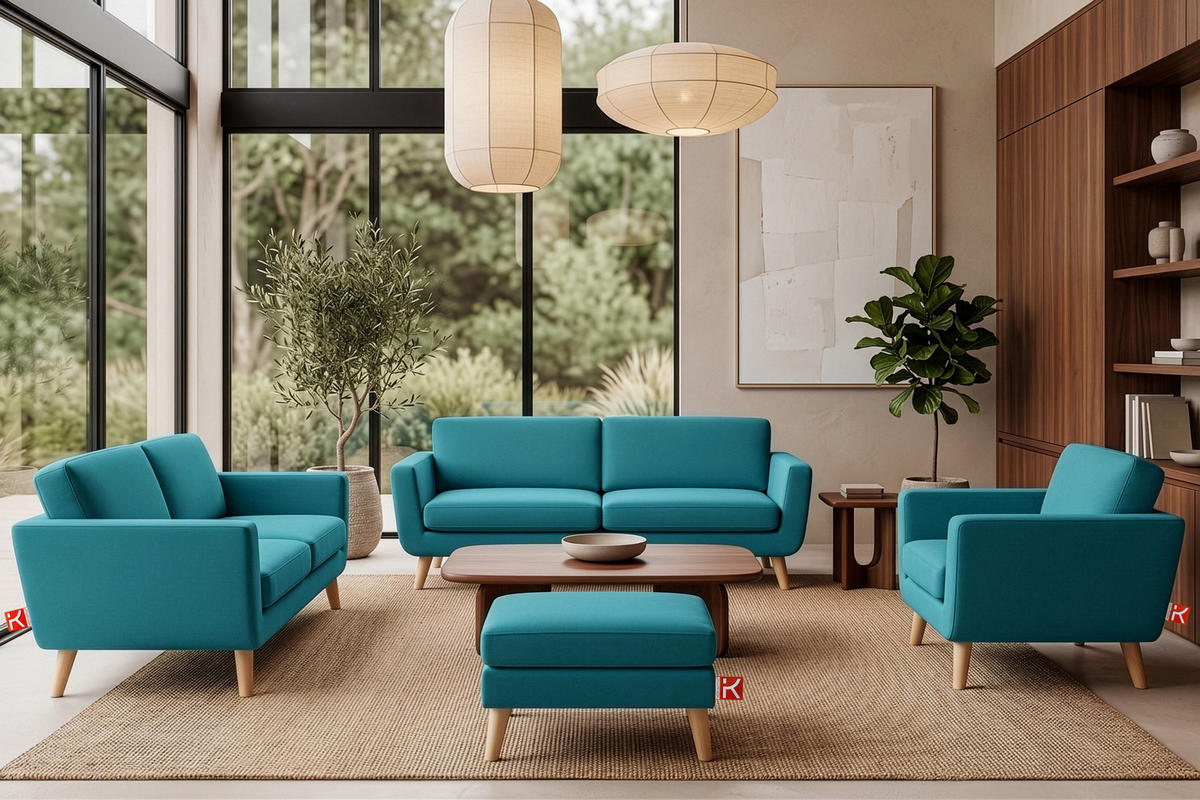 SESSEL TAGIO Massivholz-Beine, blau - Türkis/Braun, Buchenholz/Textil (86/80/88cm) - KONSIMO®