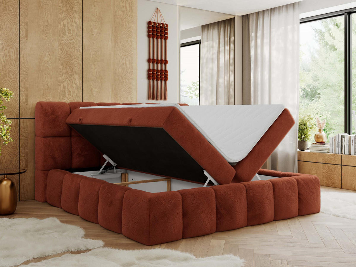 BOXBETT NIRA 200/200 - Orange Plüsch - H3 - Orange, Holz/Textil (200/200cm) - MKS