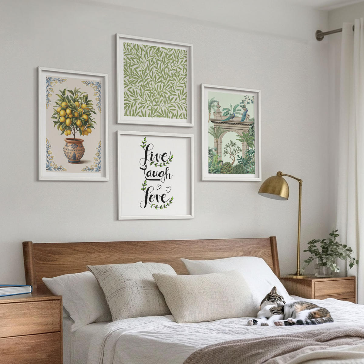 WANDBILDER 4er-Set - 50x50 cm & 40x60 cm Weißer Rahmen - Grüne Blätter exotischer Pflanzen - Weiß, Kunststoff (50/50cm) - ArtPrintCave
