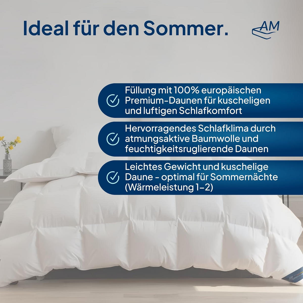 SOMMER Daunen Bettdecke Made in Germany aus 100 % Daunen 135x200cm - Weiß, Textil (135/200cm) - AM Qualitätsmatratzen