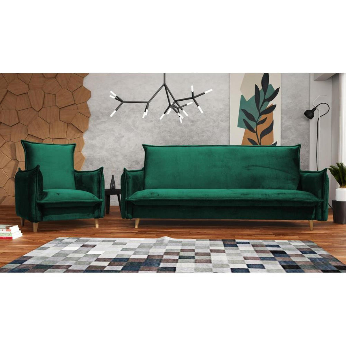 RELAXSESSEL Pillow grün mit Buchenbeinen - Dunkelgrün/Buchefarben, Textil (84/95/88cm) - Beautysofa