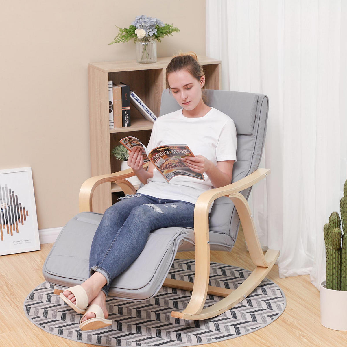 SCHAUKELSTUHL RELAXSTUHL - Grau, Holzwerkstoff (91/115/67cm) - Hansiro