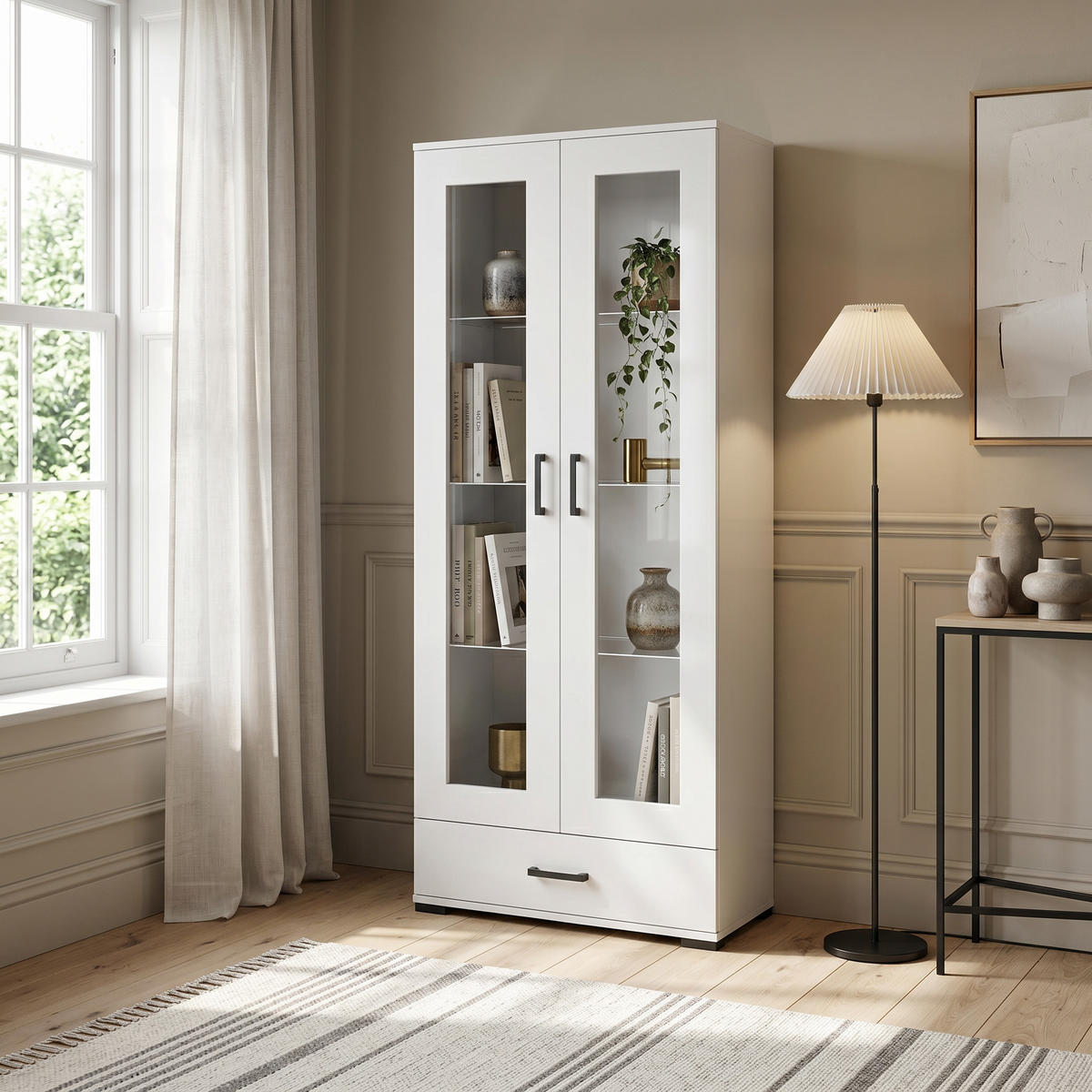 VITRINENSCHRANK ALBANO 186 x 80 cm Weiß - Weiß, Holzwerkstoff (80/186/40cm) - MASSENO