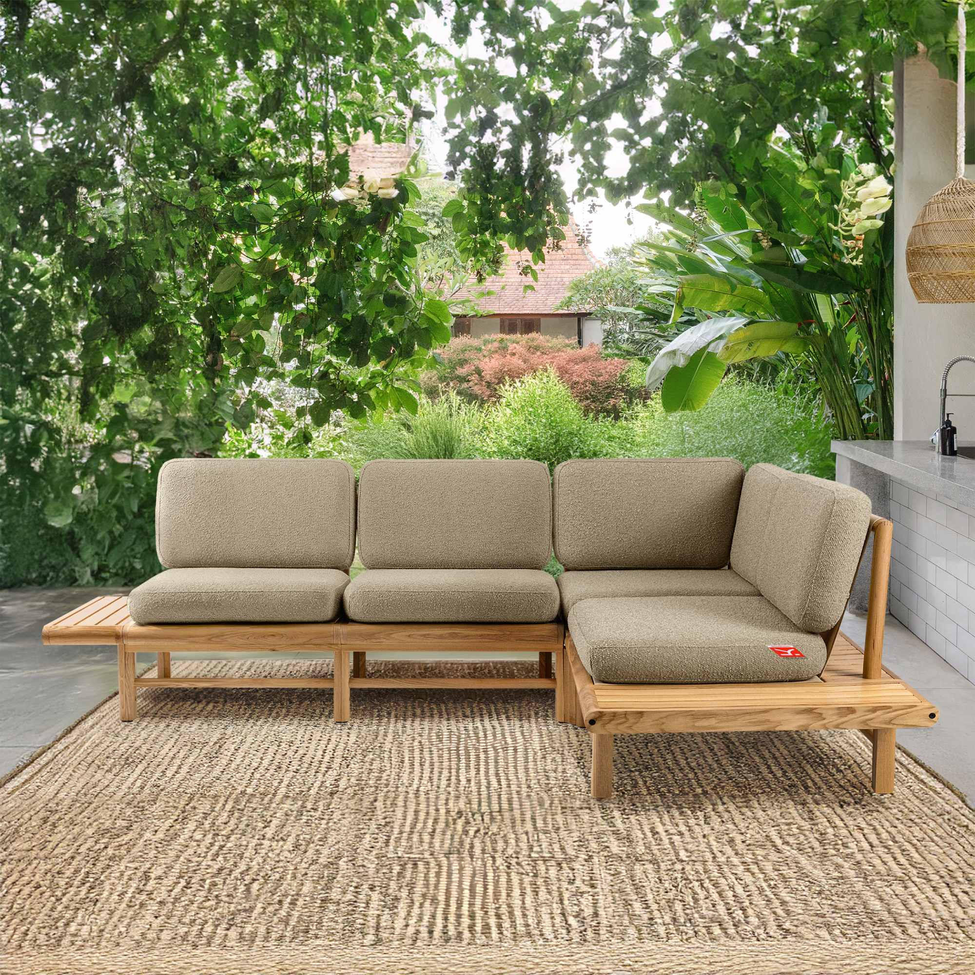 LOUNGESOFA ATREDA rechts - Beige, Holz/Textil (245/74/175cm) - KONSIMO®