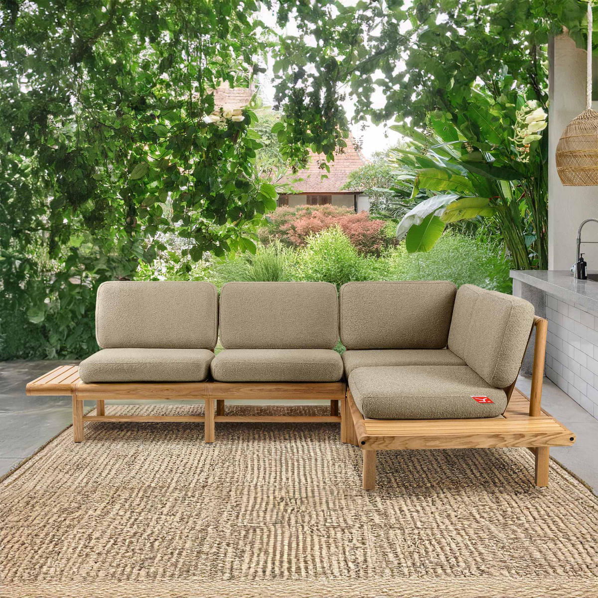 LOUNGESOFA ATREDA rechts - Beige, Holz/Textil (245/74/175cm) - KONSIMO®