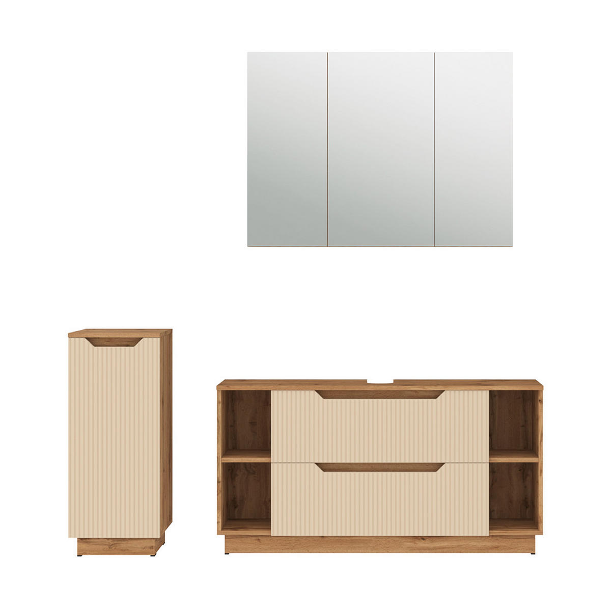 BADMÖBEL-SET Lotta Eiche/Kaschmir gestreift 3 Teile - Kaschmir/Eichefarben, Holzwerkstoff (119.2/62.5/35cm) - Vicco