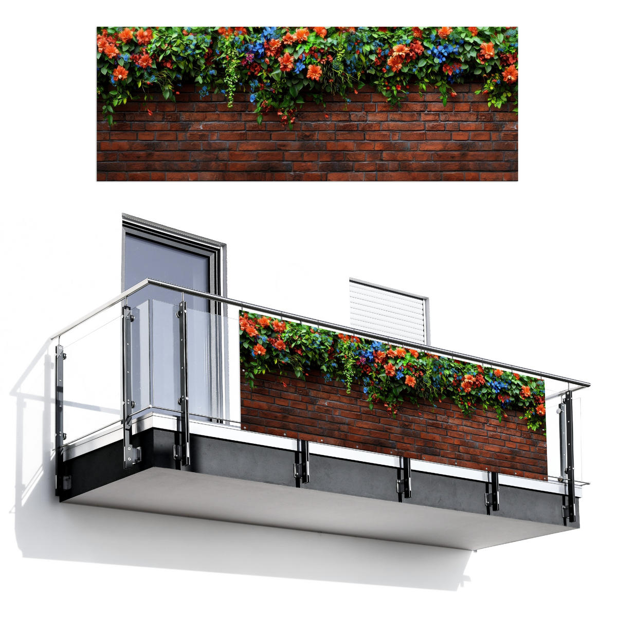 BALKON-SICHTSCHUTZ Blumen - Wand - Grün - Orange - Rotbraun, Kunststoff (300/110cm) - MuchoWow
