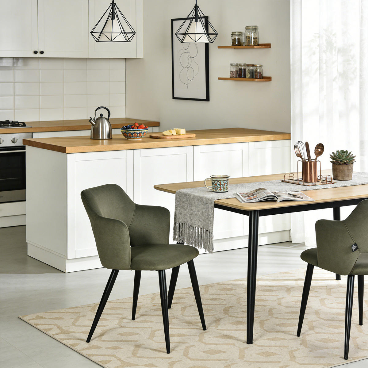 ESSZIMMERSTUHL 2er Set Haustierfreundlich in Grün - Grün, Textil/Metall (48/78.5/43cm) - Meubles Cosy