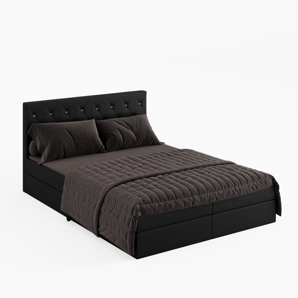BOXBETT CRYSTAL 140/200 cm, in Schwarz, Velours-Stoff, Bettkasten, Matratze, Topper - Schwarz, Textil (140/20cm) - Barchello
