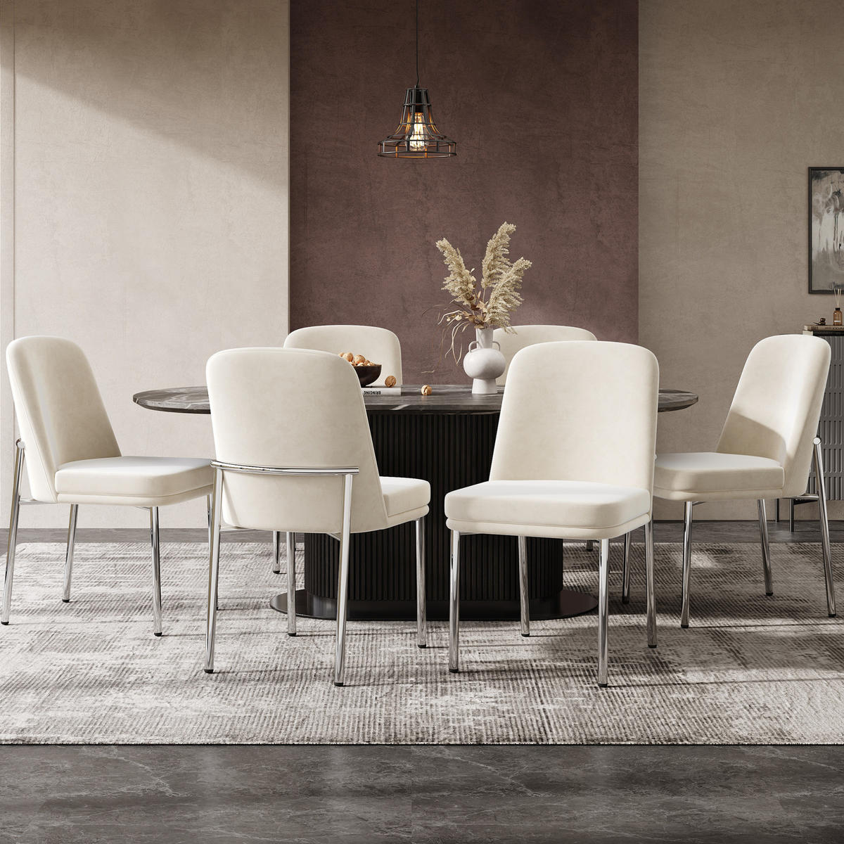 ESSZIMMERSTUHL 4er-Set gepolstert Samt Beige mit Metallbeinen - Beige, Metall (53/82/42.7cm) - Meubliv