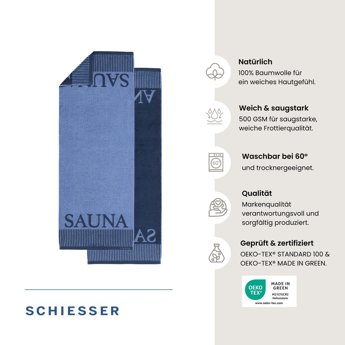 SAUNATUCH Rom - 75x200 cm - Hellblau - Hellblau, Textil (75/200cm) - SCHIESSER