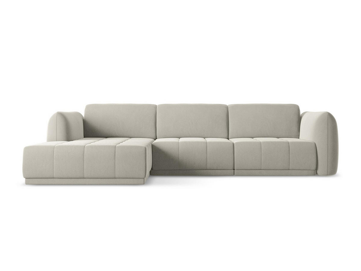 ECKSOFA Links Samt Stoff Creme - Perlmutt/Creme, Kunststoff/Textil (170/290cm) - Makamii