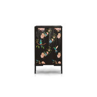 NACHTTISCH aus MDF mit Blumenmuster auf schwarzem Hintergrund COLIBRI - Schwarz/Rosa, Holzwerkstoff (30/65/40cm) - RNT By Really Nice Things