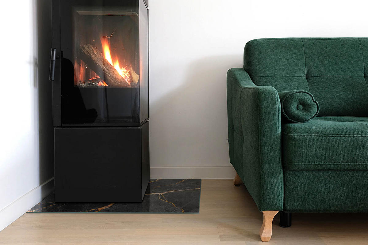 GLASPLATTE für Kamin 60x40 cm Schwarz - Schwarz, Glas (60/40/0.4cm) - ArtPrintCave