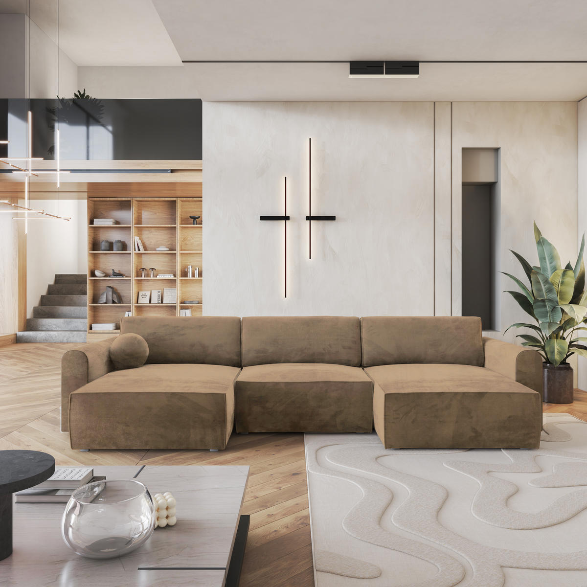 ROHOVÁ SEDAČKA FENTO béžová - šedá/béžová, dřevo/textil (347/148cm) - MASSENO