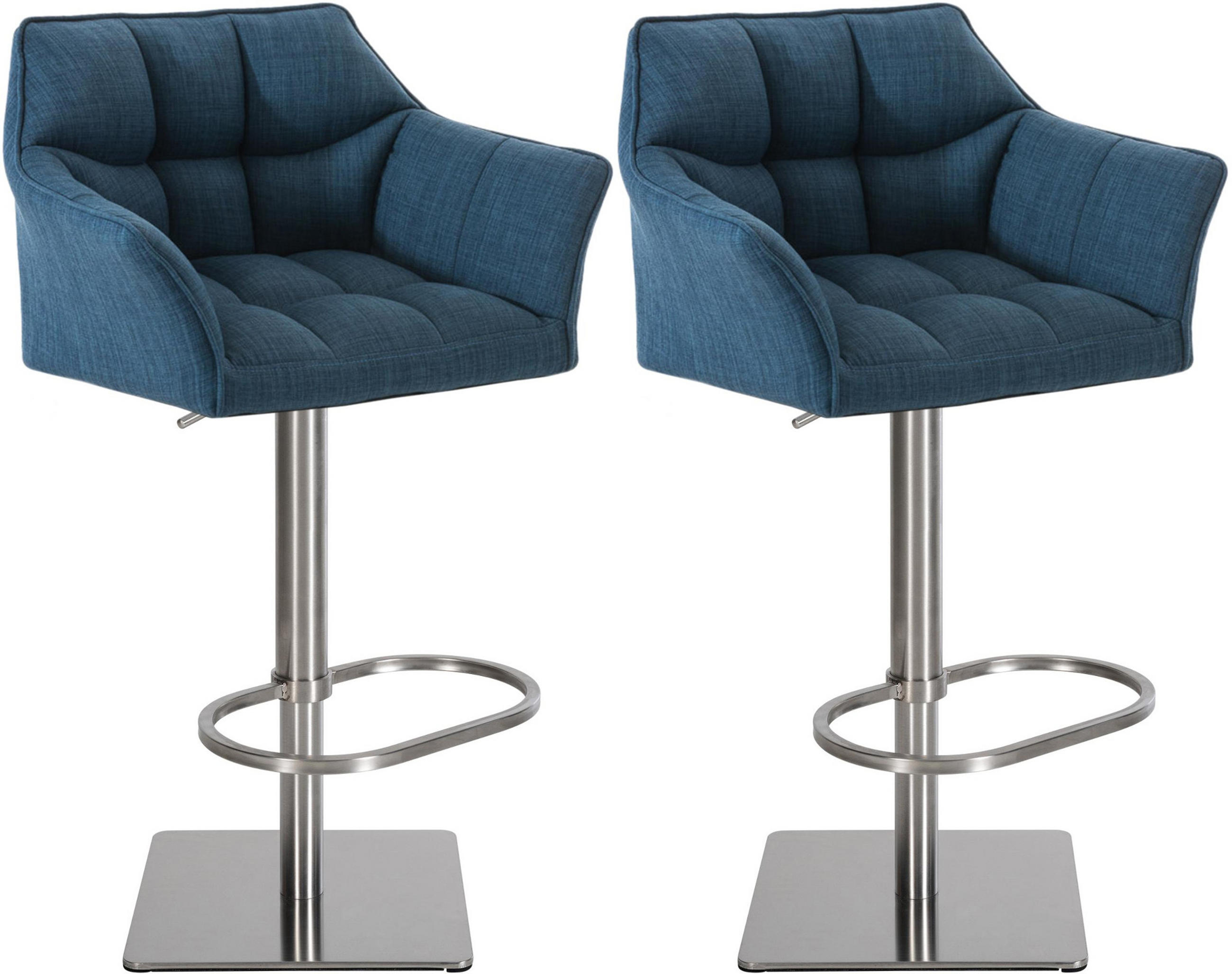 BARHOCKER 2er Set Damaskus Stoff edelstahl blau - Blau/Edelstahlfarben, Textil/Metall (64/110/48cm) - TPFLiving