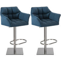 BARHOCKER 2er Set Damaskus Stoff edelstahl blau - Blau/Edelstahlfarben, Textil/Metall (64/110/48cm) - TPFLiving