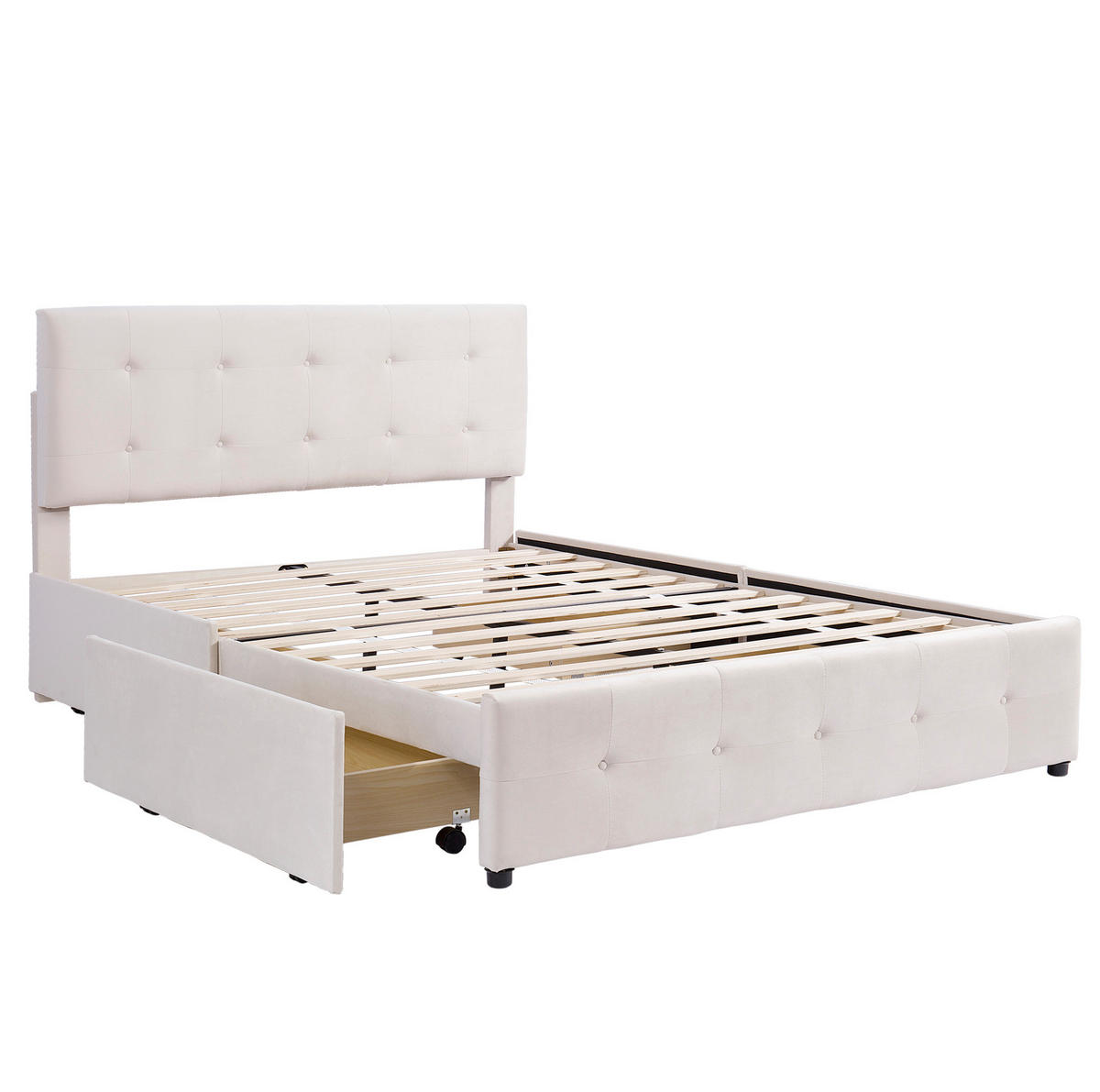 POLSTERBETT 140/200 cm mit 4 Schubladen & gepolstertem Kopfteil in Beige - Beige, Textil (140/200cm) - BEAOK