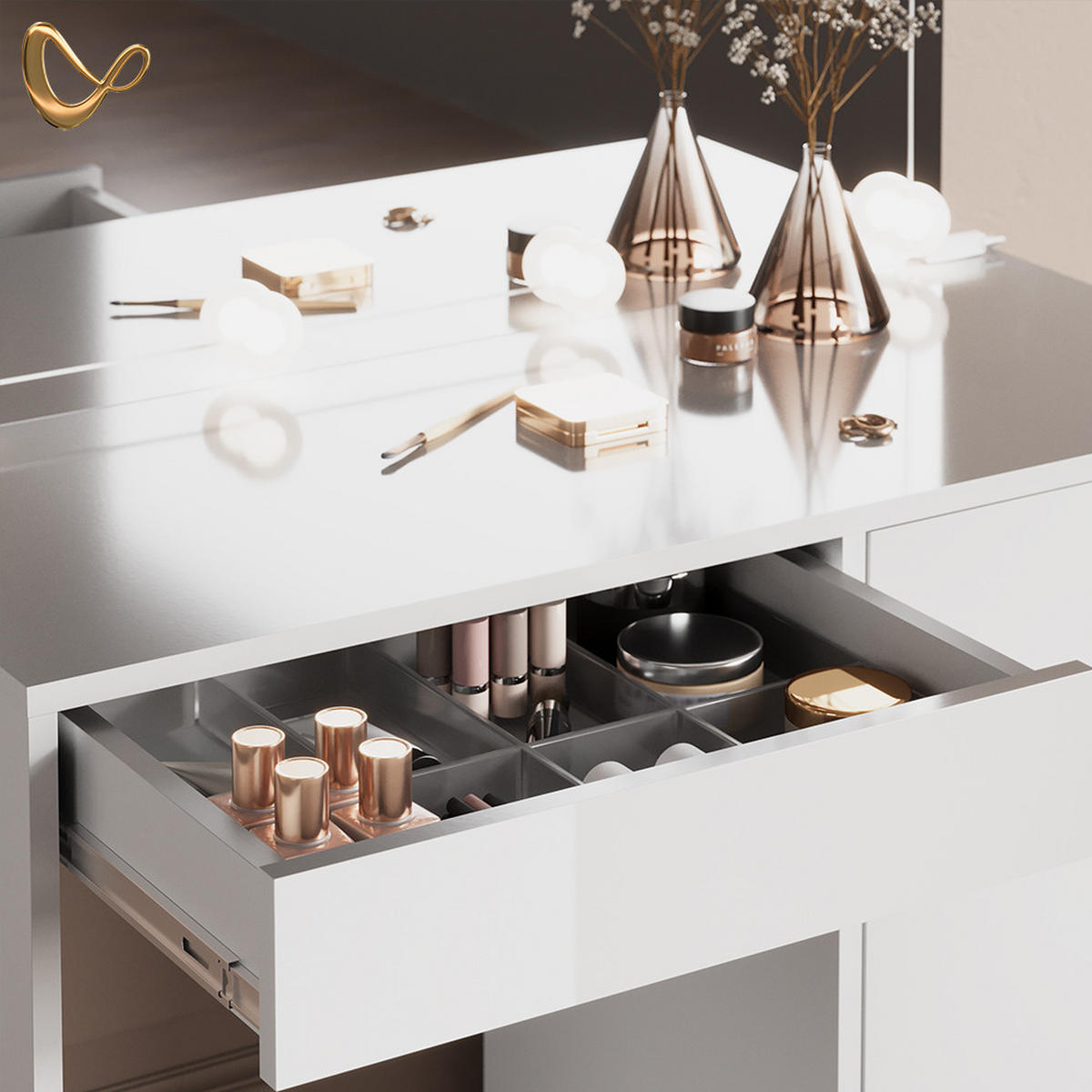 SCHMINKTISCH Imola Weiß ohne Spiegel - Weiß, Holzwerkstoff (40/90/75cm) - Livinity®