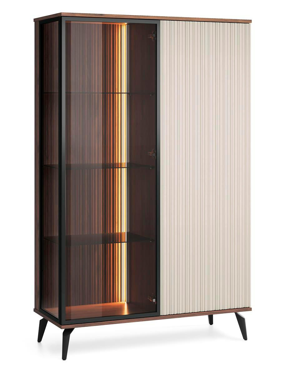 VITRINE mit Lamellen VIVIN - Nussbaumfarben, Holzwerkstoff (103/162/39cm) - Compleo24