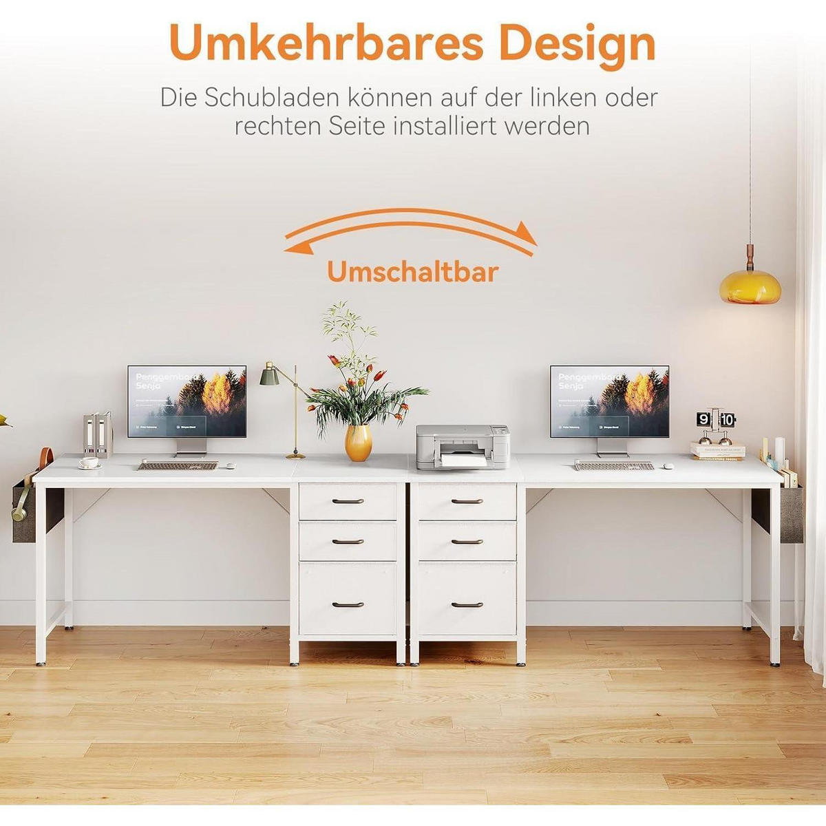 SCHREIBTISCH mit 3 Stoff Schubladen 120 x 48 cm Weiß - Weiß, Holzwerkstoff (120/48/75.7cm)