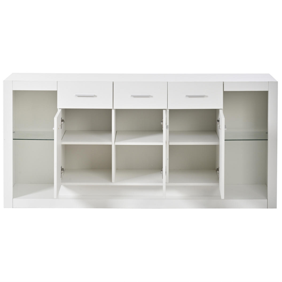 HIGHBOARD aus Holzwerkstoff 77,8/36/150 cm mit LED-Beleuchtung, Schiebetür und 3-Zonen-Stauraum, Naturfarben - Naturfarben, Holzwerkstoff (77.8/150/36cm) - Redom