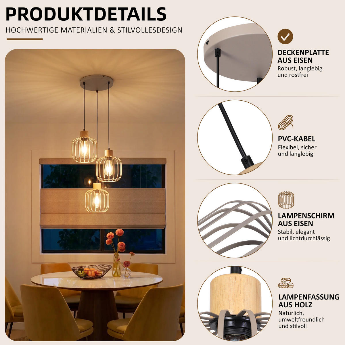 PENDELLEUCHTE Sythveth 25/18/145 cm - Grau, Holz/Metall (25/18/145cm) - ZMH