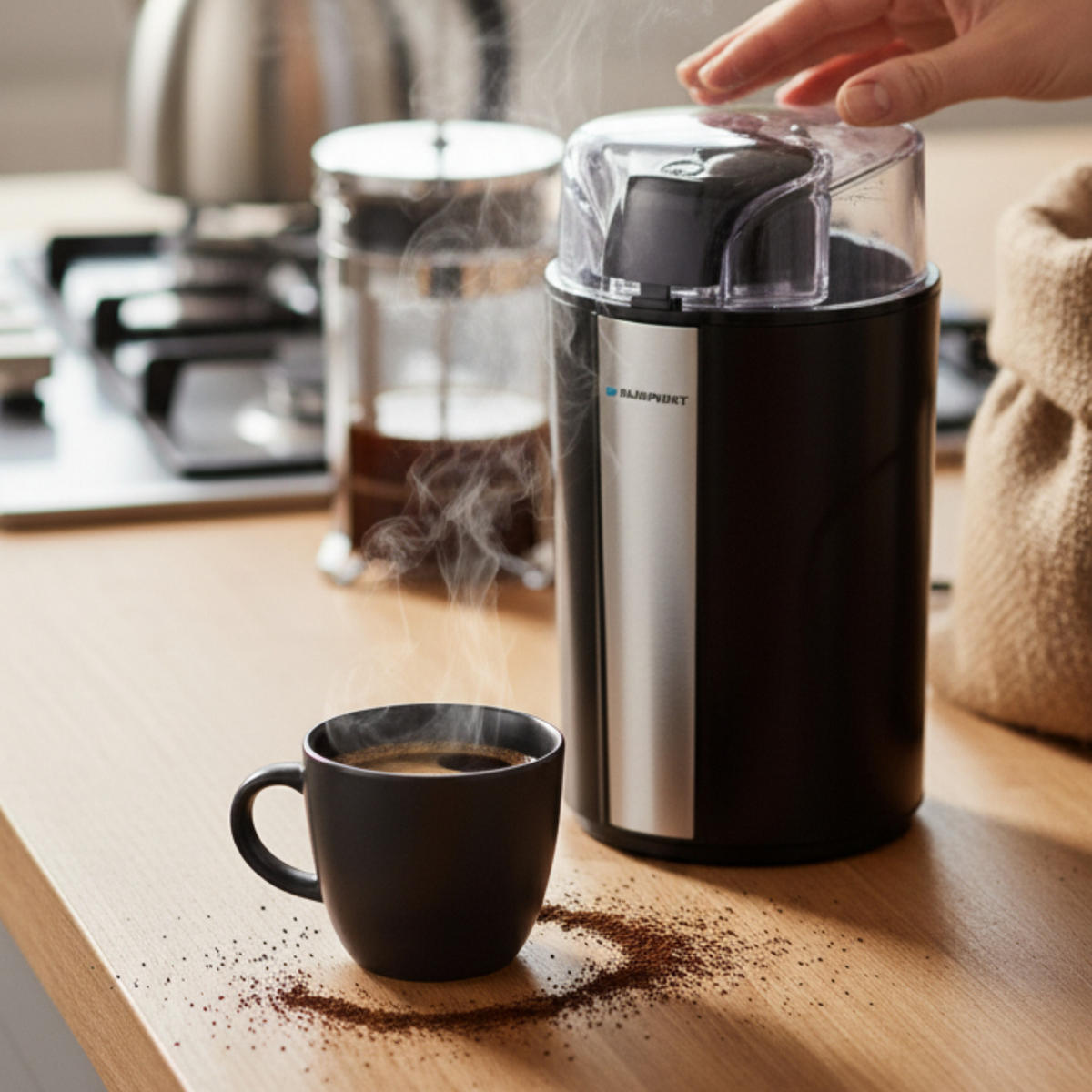 KAFFEEMÜHLE MEN834 Schwarz/Silber 200W 70g Edelstahl - Schwarz, Kunststoff/Metall (10/18.5/10cm)