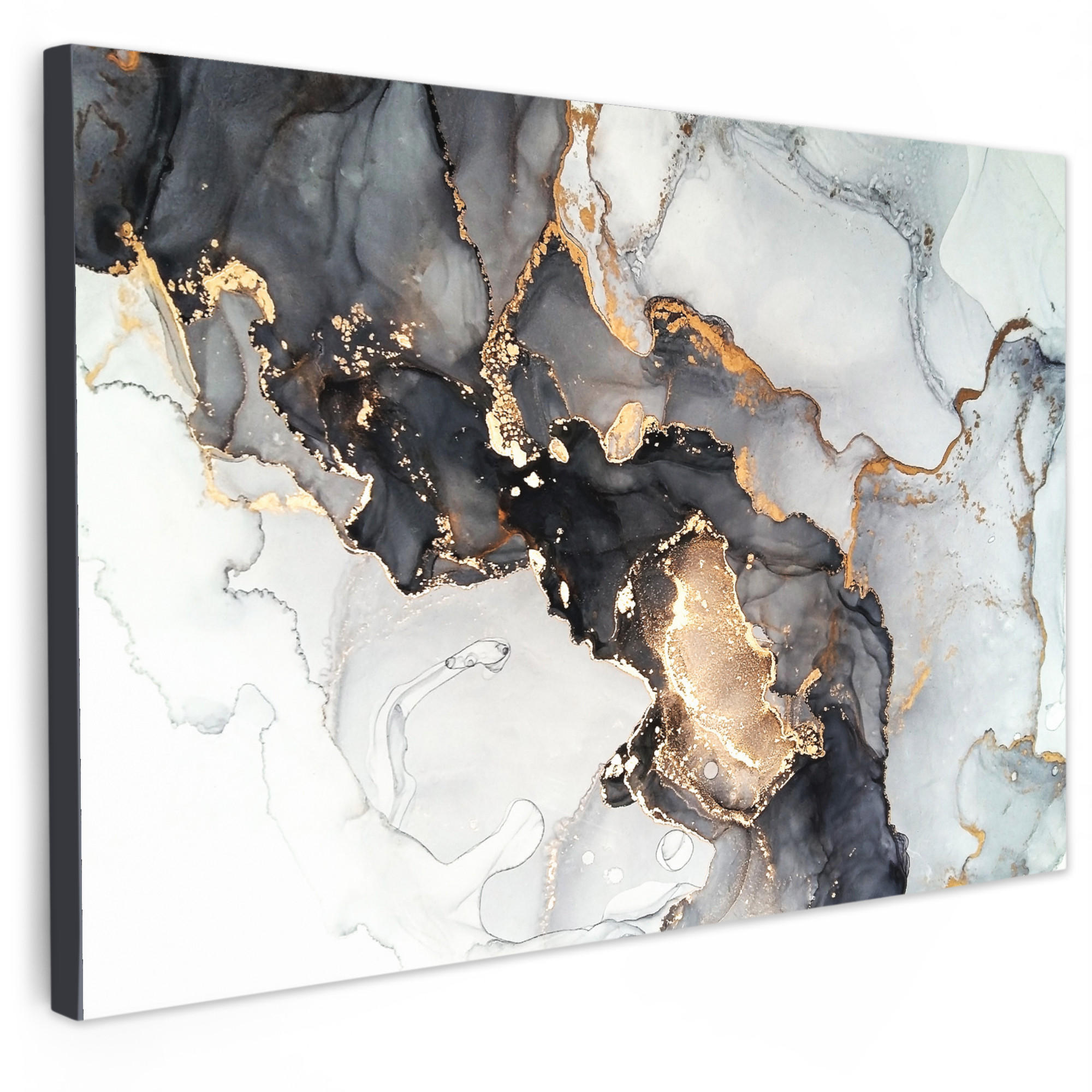MuchoWow OBRAZ NA PLÁTNĚ Mramor - černá - bílá - zlatá - luxusní - abstraktní 90x60 cm