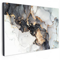 LEINWANDBILD Marmor - Schwarz - Weiß - Gold - Luxus - Abstrakt Groß 140x90 cm - Goldfarben, Textil (140/90cm) - MuchoWow