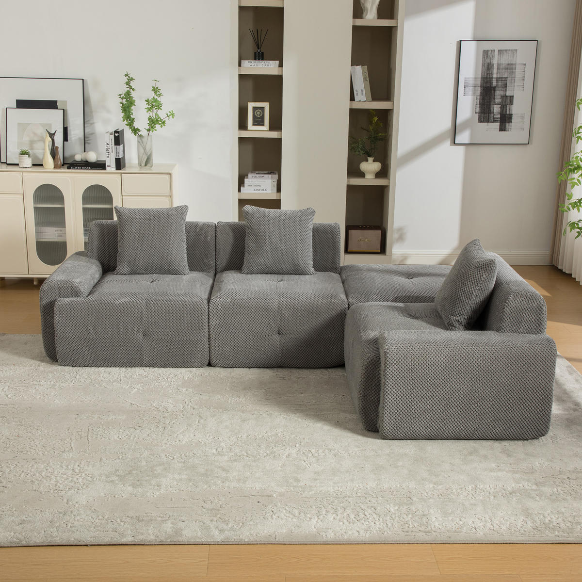 ECKSOFA 266/176/75 cm Grau mit 1 Fußhocker - Grau, Textil (266/176cm) - Oxeza