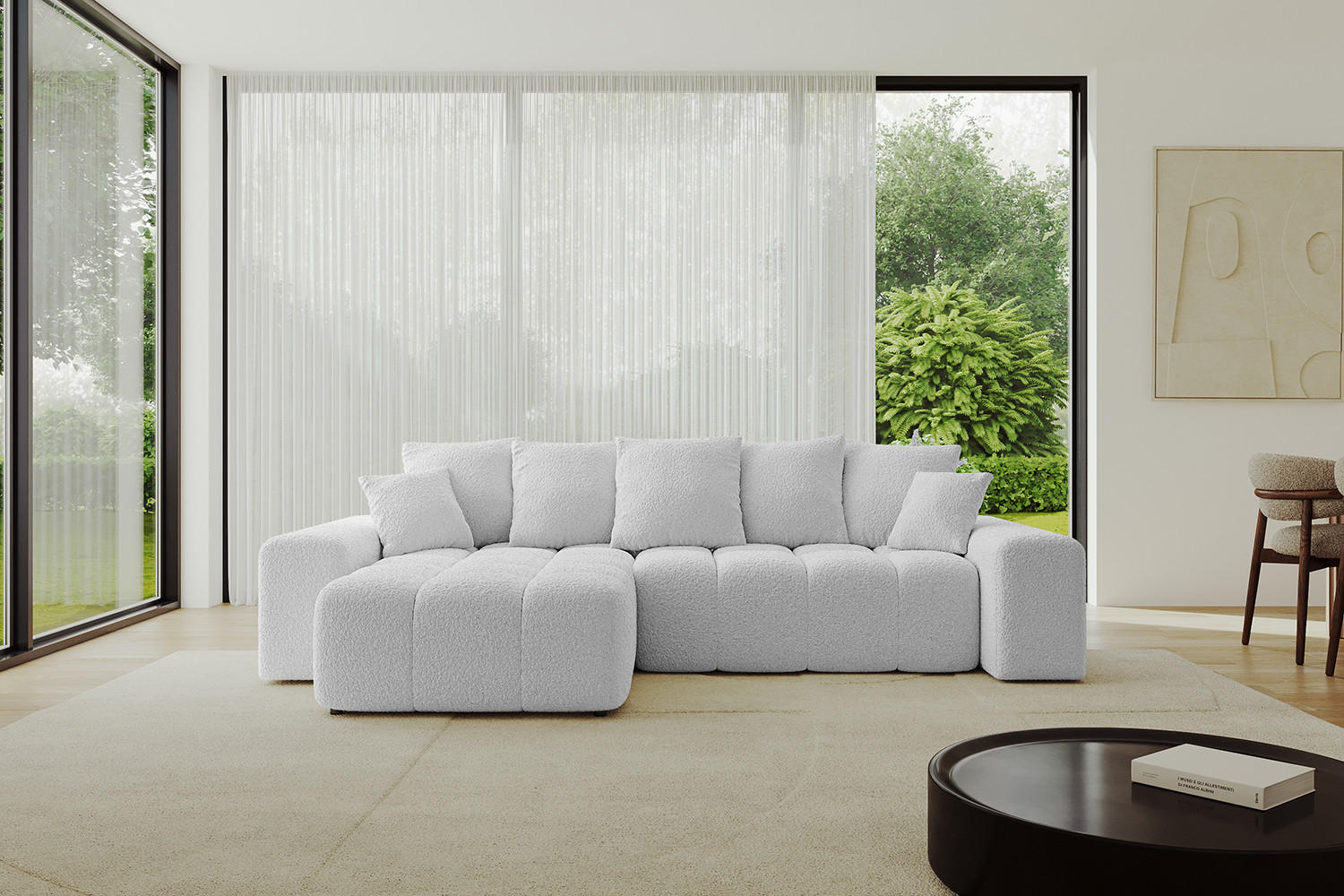 ECKSOFA Ottomane links/rechts ENIL-L 290x175x84 Hellgrau Bouclé - Hellgrau, Holzwerkstoff/Kunststoff (290/175cm) - ALTDECOR