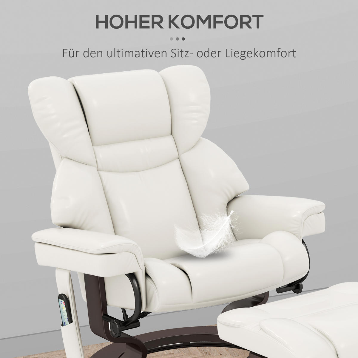 RELAXSESSEL mit Fußhocker, Elektrischer Fernsehsessel mit Liegefunktion, Cremeweiß - Dunkelbraun/Creme, Holz/Metall (82/101/79cm) - HOMCOM