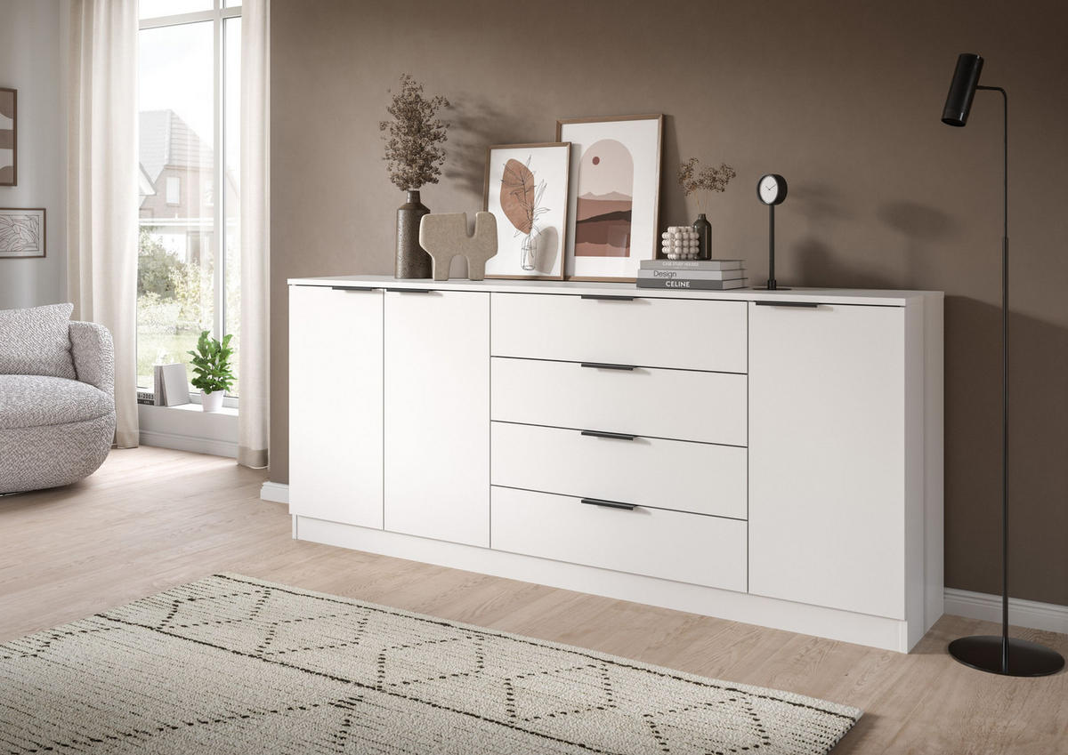 KOMMODE KOPENHAGEN (B/H/T: ca. 185/80/35 cm) in weiß/weiß - Weiß, Holzwerkstoff (185/80/35cm)