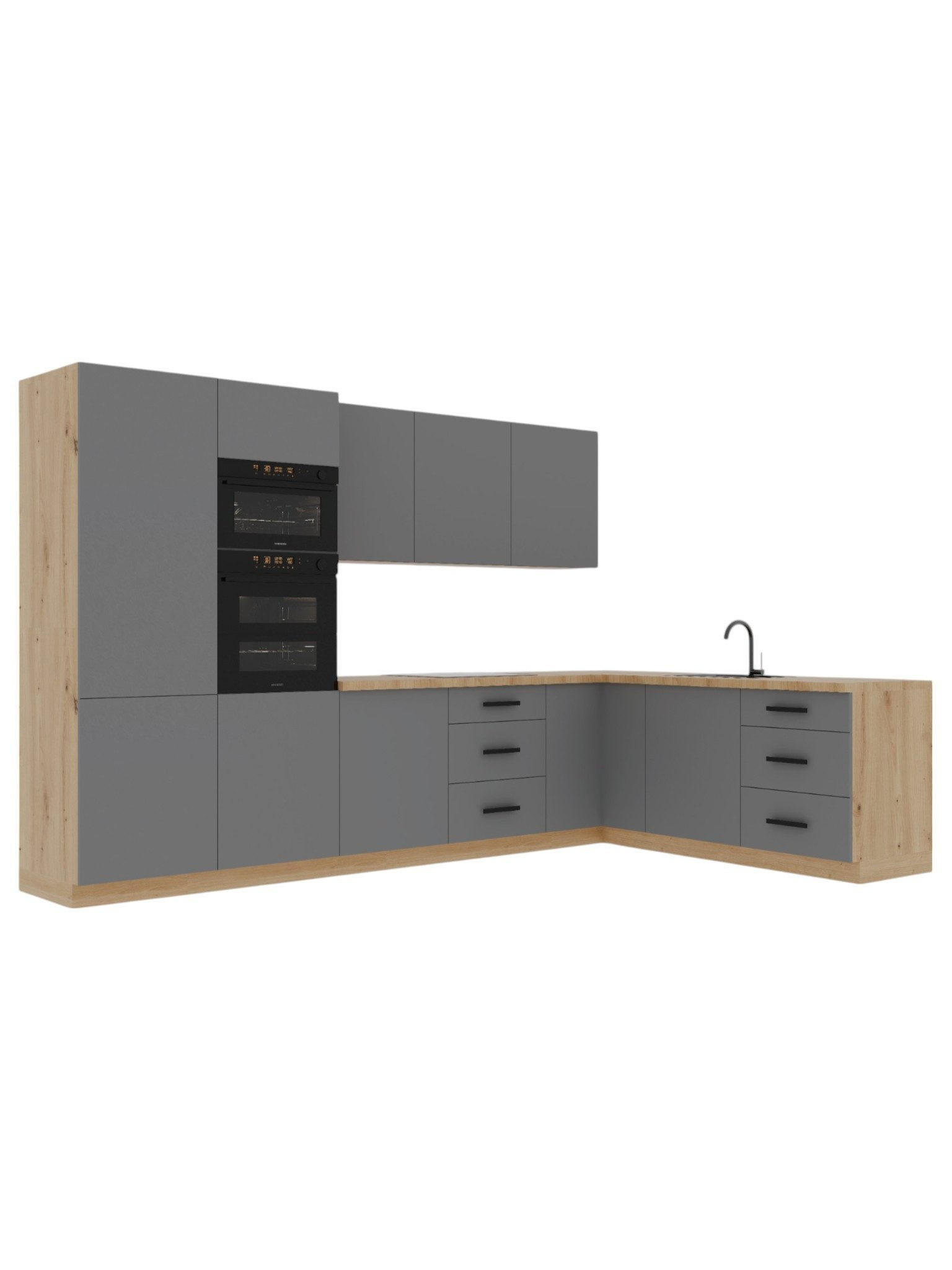 ECKKÜCHE 330 x 210 cm – Nexa K100-G330 – in Beige / Matt - Beige/Schwarz, Holz/Metall (330/212/58cm) - ROYAL24_MARKT