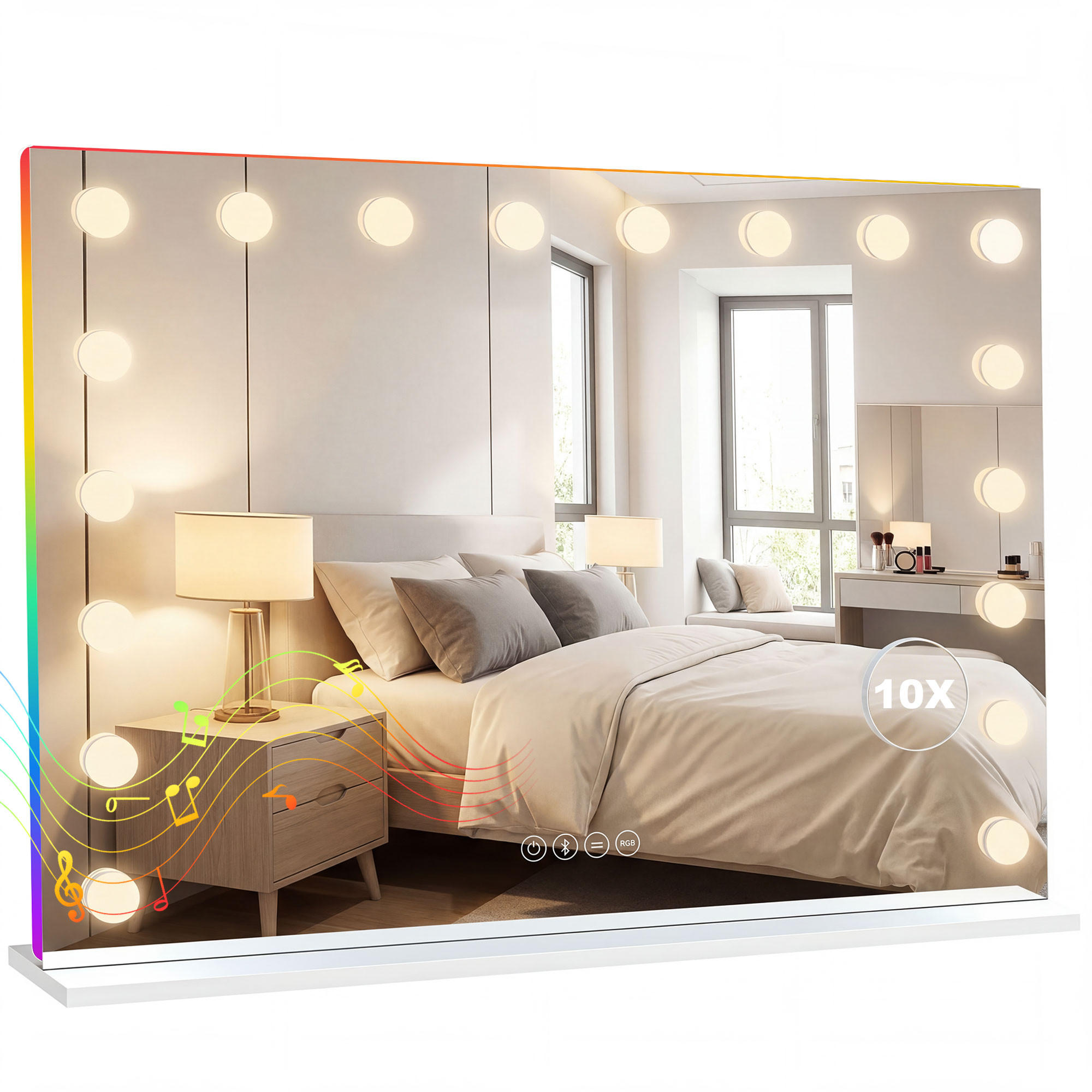 SCHMINKSPIEGEL DE-18035 18 LED, RGB Licht, Bluetooth Weiß - Weiß, Glas (14/80/60cm) - ComfortXL