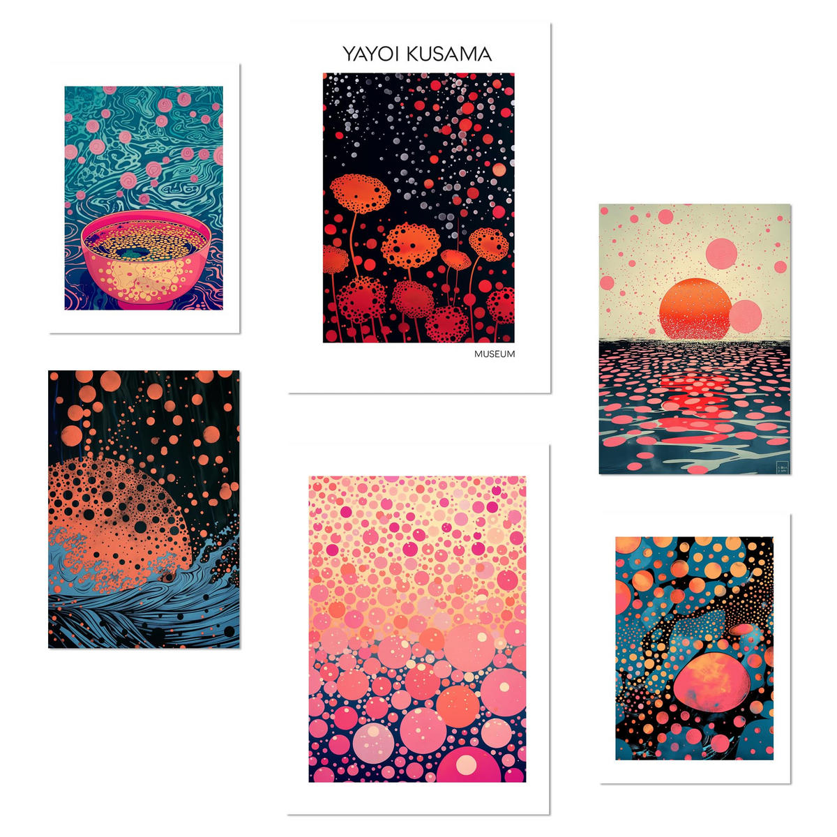 POSTER Set Mit 6 Kusama Welle A3 & A4 Rahmenlos - Klar, Papier (29/3cm) - Nacnic