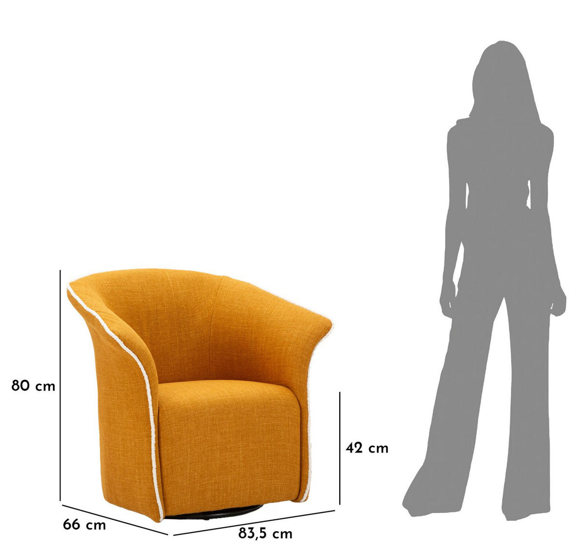 SESSEL Senape Siena Swivel, senfgelb, Polyester, Eisen und Sperrholz, 83,5 x 66 x 80 cm - Gelb, Holzwerkstoff/Kunststoff (83.5/80/66cm) - Mauro Ferretti