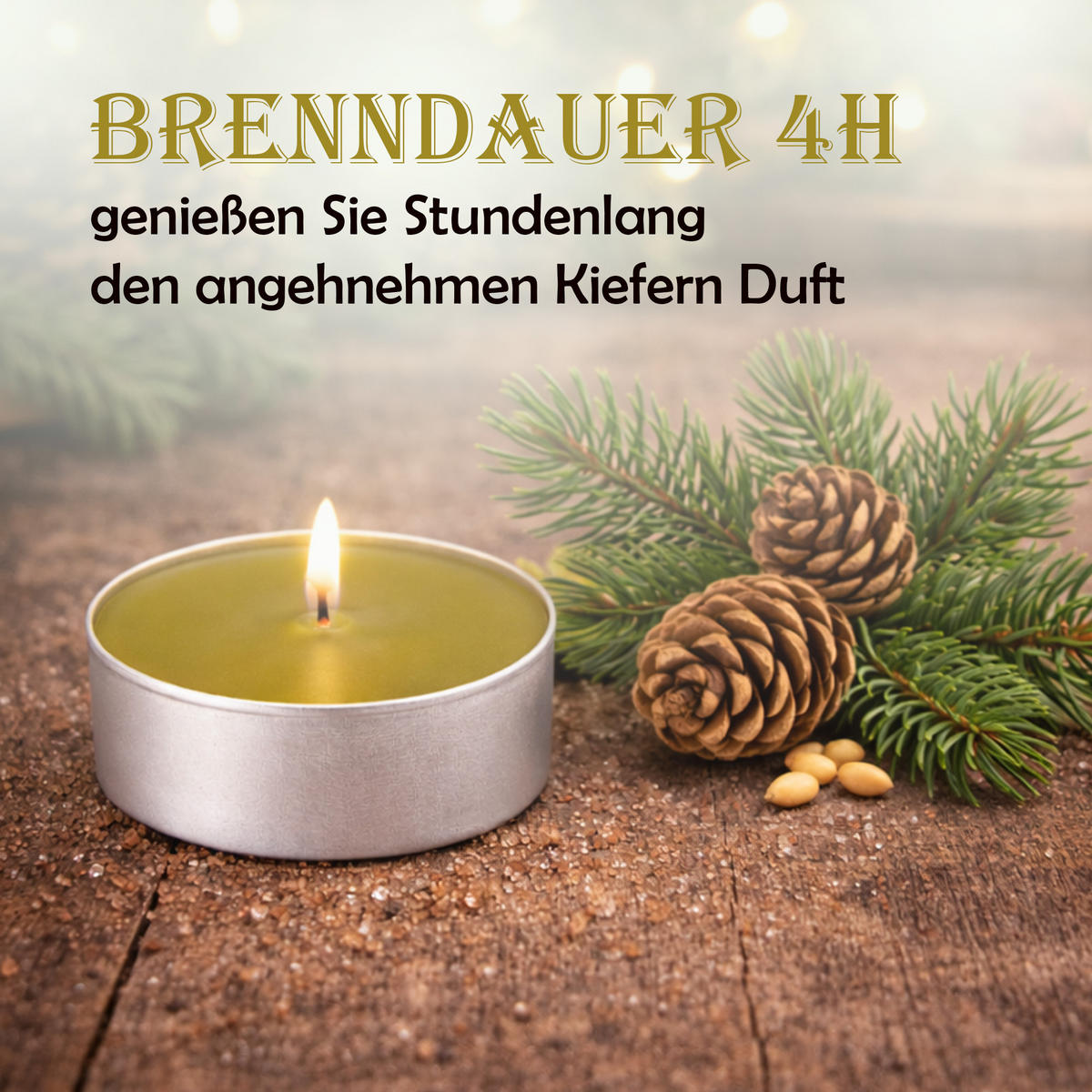 TEELICHT mit Duft - Kiefer - 54er Pack - Dunkelgrün, Naturmaterialien (4/1.5/4cm) - HS Candle