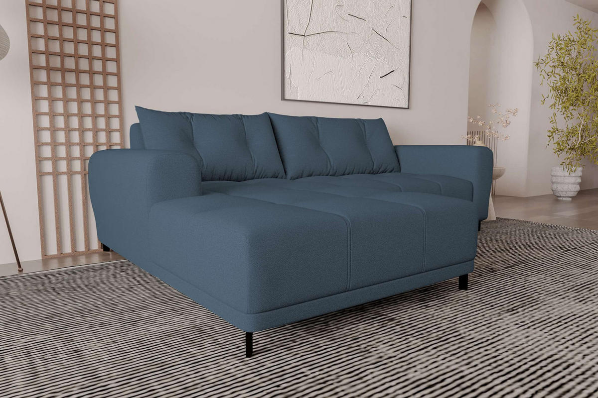 ECKSOFA Massimo Strukturstoff Dunkelblau inkl. Schlaffunktion Links - Schwarz/Dunkelblau, Textil/Metall (246/177cm) - 99rooms